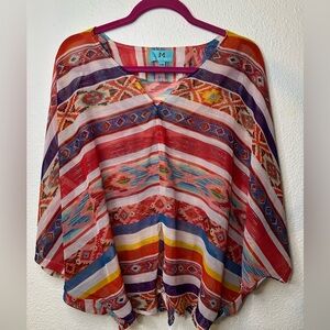 South Main Colorful Striped Poncho Blouse